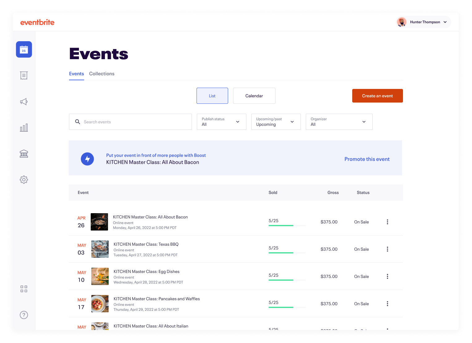 Giao diện của Eventbrite