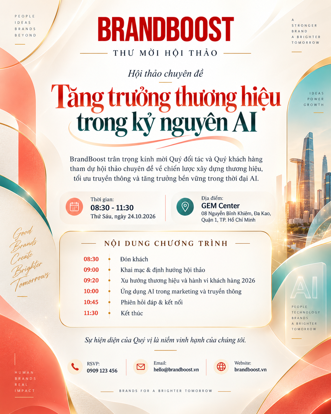 Mẫu ý tưởng thiệp mời hội thảo - Brandboost