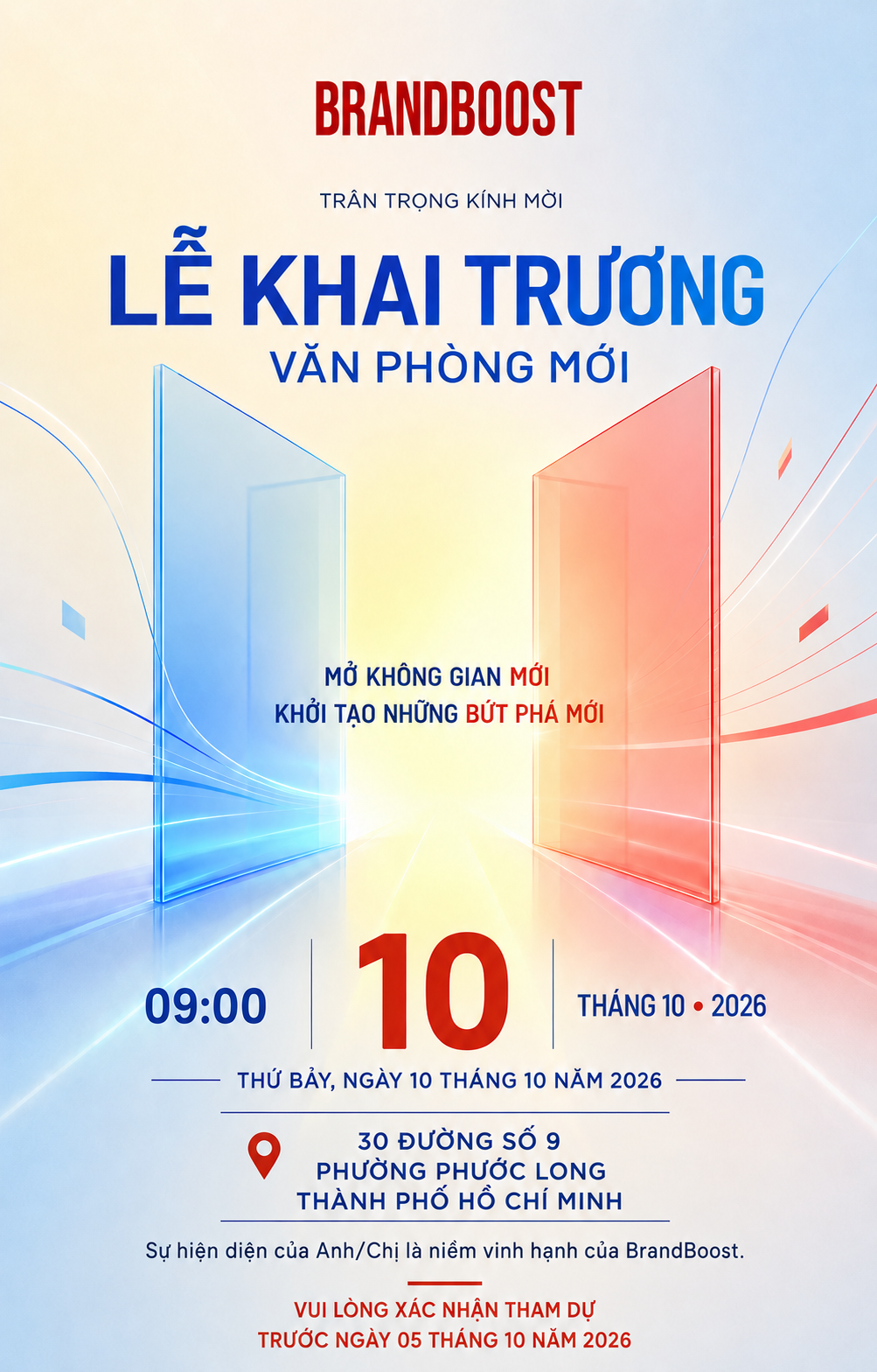 Mẫu thiệp mời lễ khai trương văn phòng Brandboost