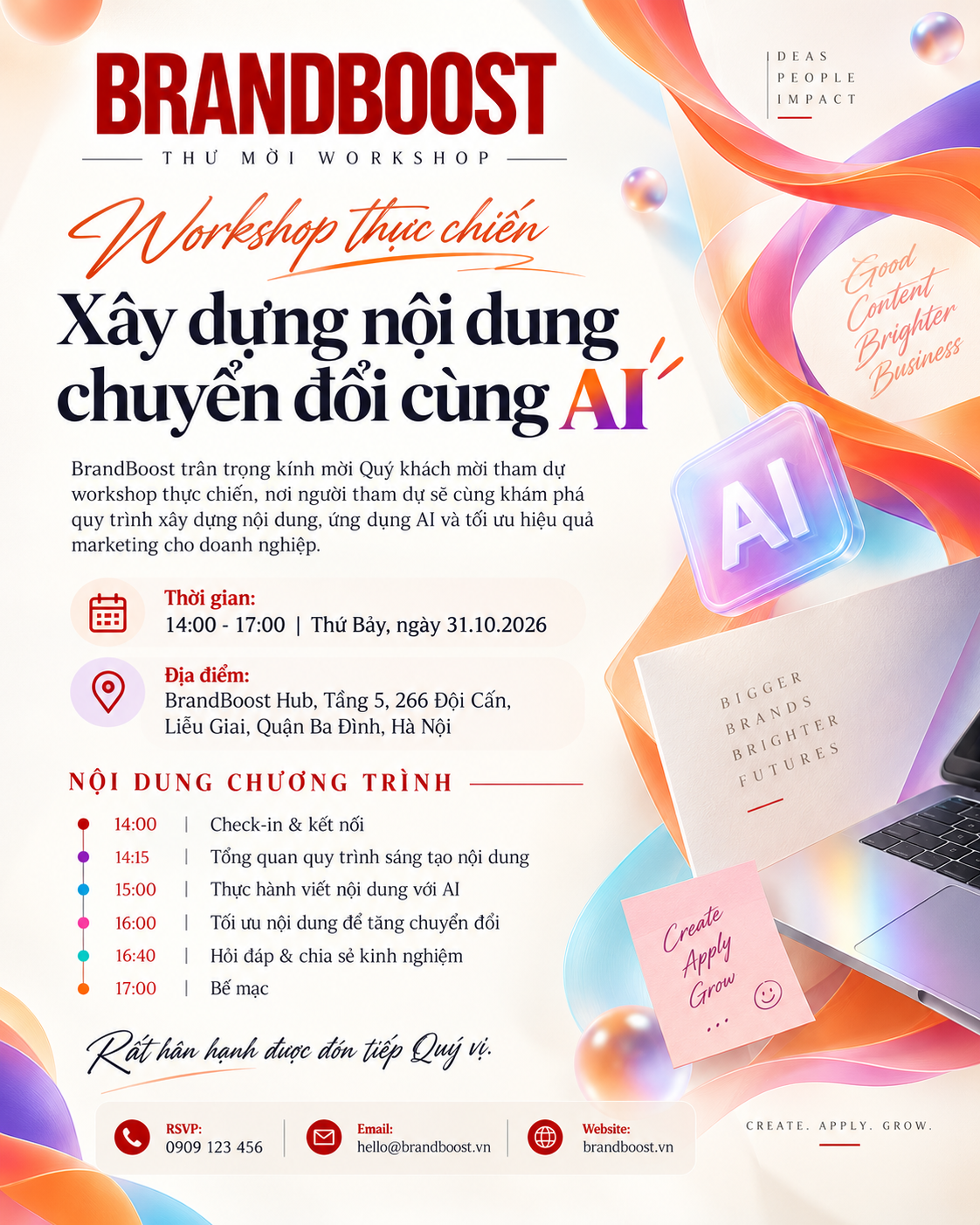 Mẫu ý tưởng thiệp mời Workshop - Brandboost