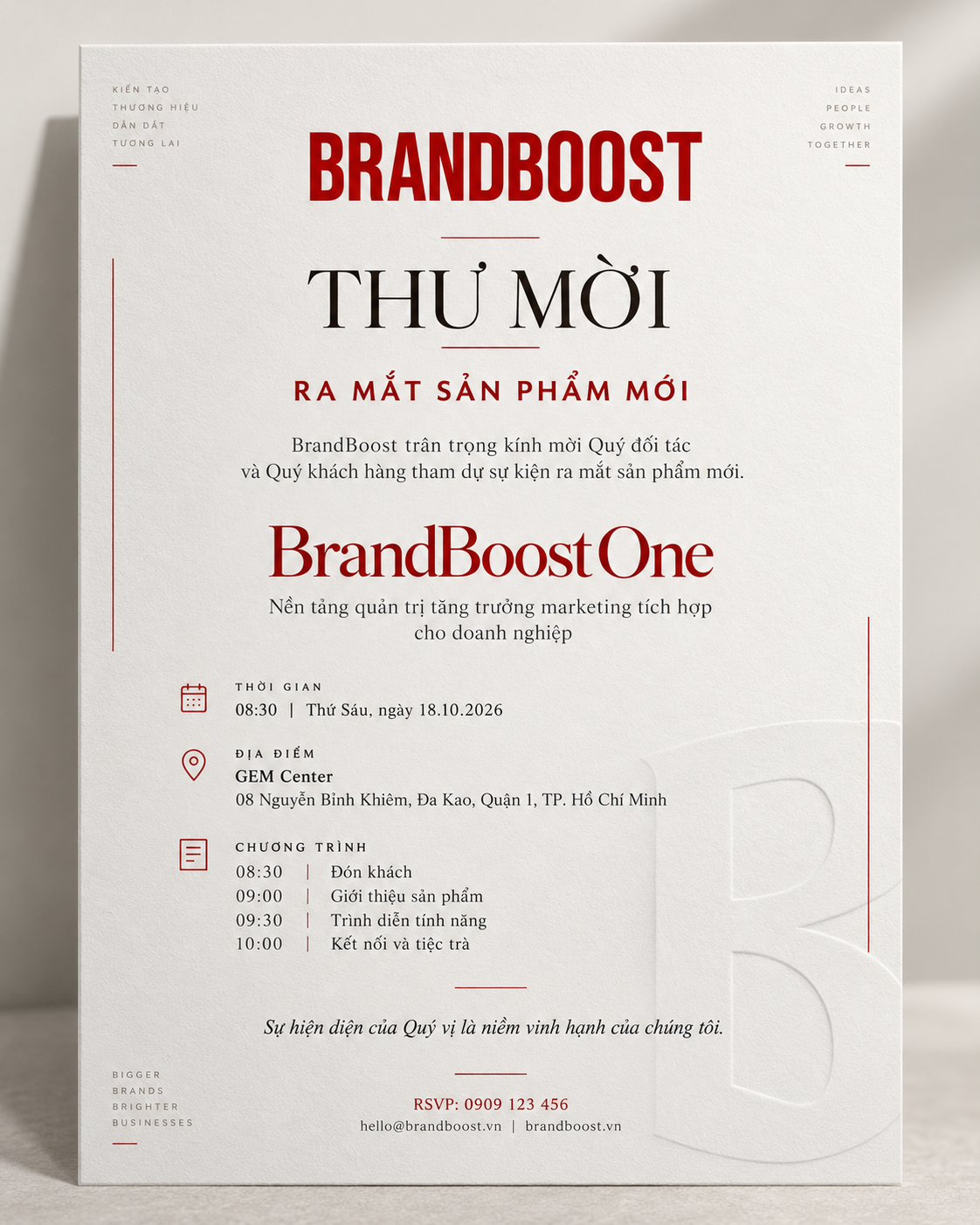 Mẫu ý tưởng thiệp mời sự kiện ra mắt sản phẩm mới - Brandboost