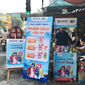 Booth và standee của thương hiệu Haby đặt tại chợ